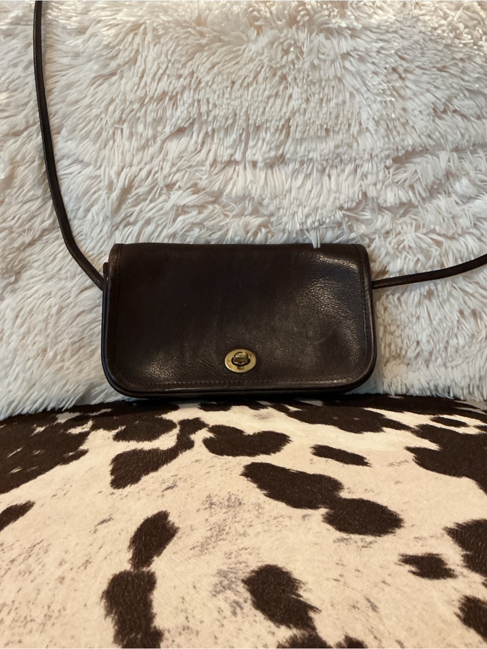 Vintage Coach Dark Brown Leather Dinky Crossbody with Turn-Lock